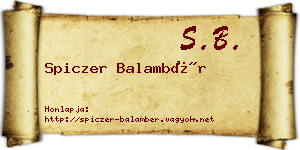 Spiczer Balambér névjegykártya